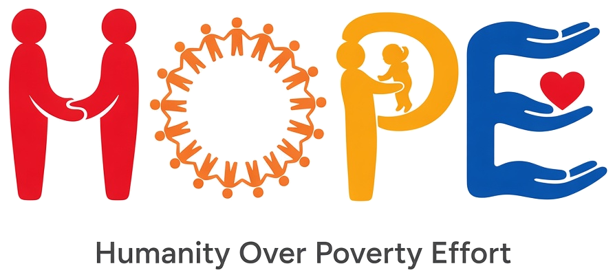 HOPE logo: the letters H, O, P and E drawn as people holding hands, a circle of people, an adult lifting a child, and open hands holding a heart